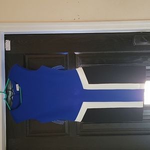 Calvin Klein bodycon sleeveless dress. Size 12, blue, black and white